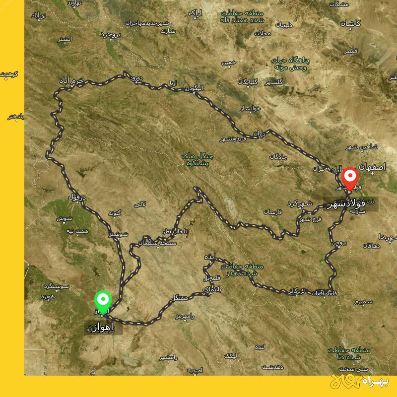 مسافت و فاصله فولادشهر - اصفهان تا اهواز از ۳ مسیر - آذر ۱۴۰۳