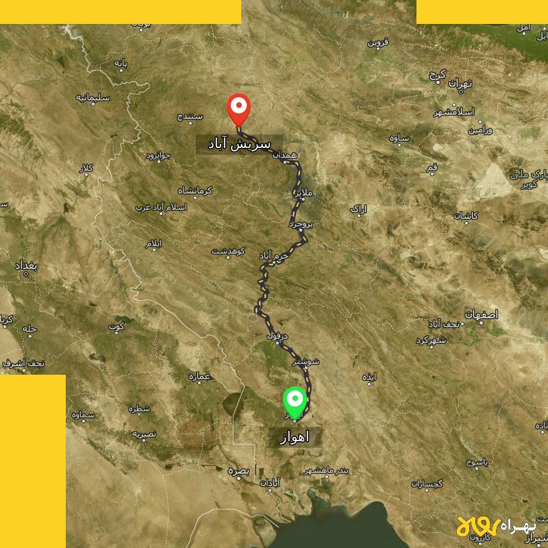 مسافت و فاصله سریش آباد - کردستان تا اهواز - دی ۱۴۰۳
