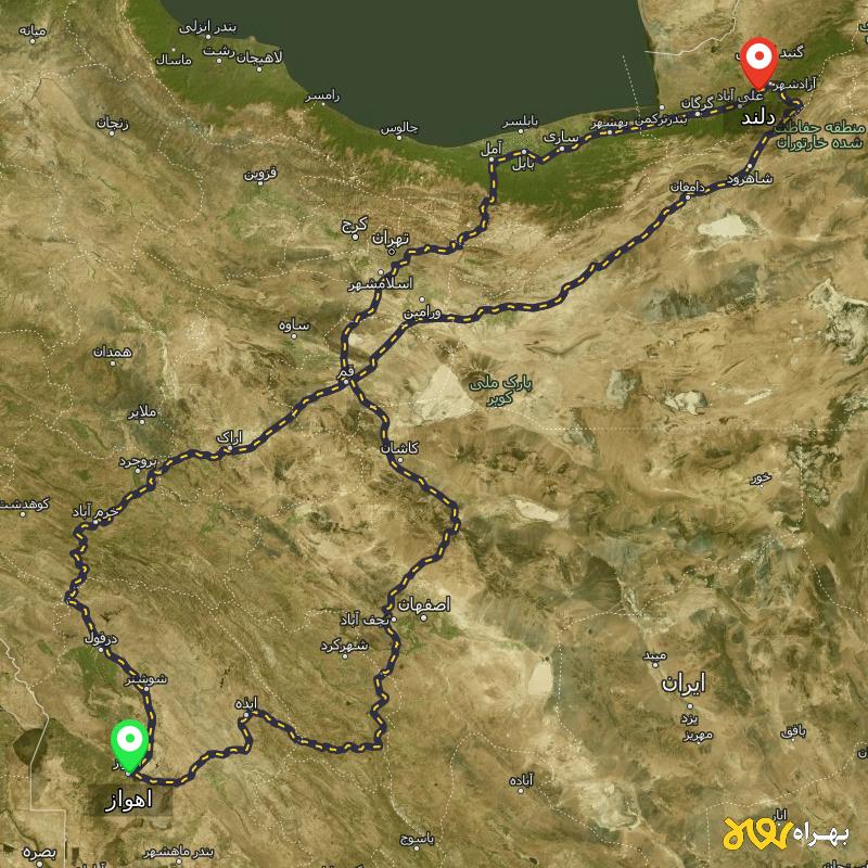 مسافت و فاصله دلند - گلستان تا اهواز از ۳ مسیر - دی ۱۴۰۳