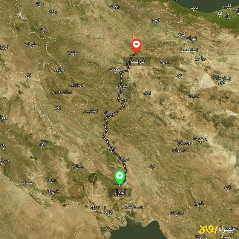 مسافت و فاصله کرفس - همدان تا اهواز - آذر ۱۴۰۳