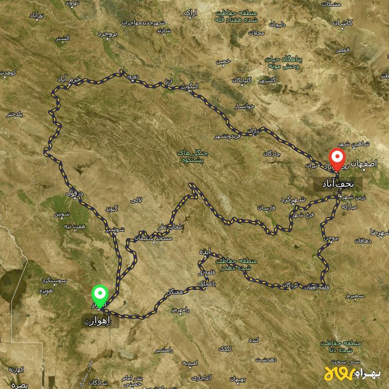 مسافت و فاصله نجف‌آباد تا اهواز از ۳ مسیر - اردیبهشت ۱۴۰۳