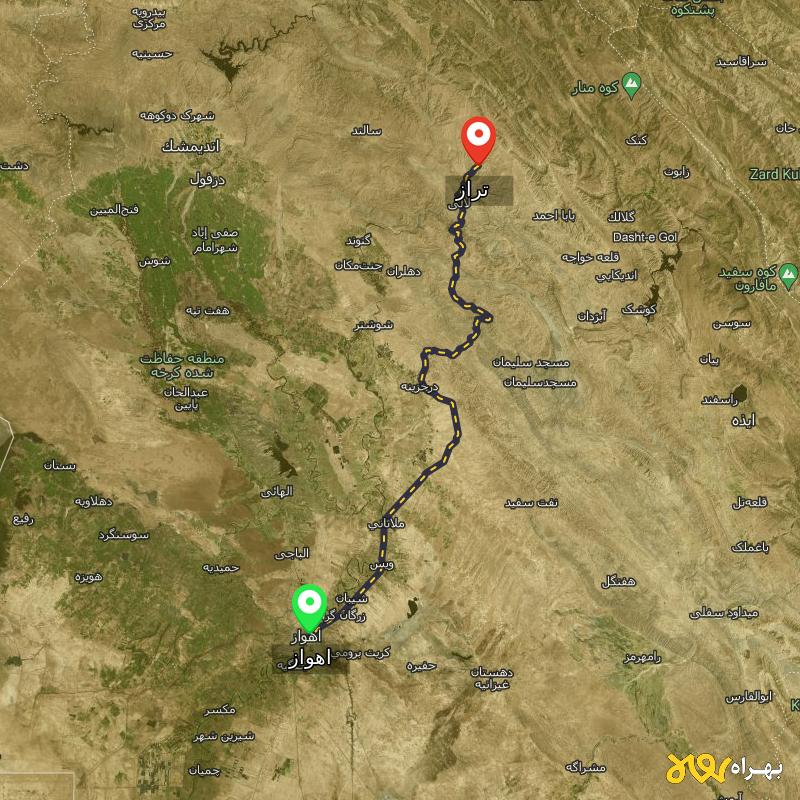 مسافت و فاصله تراز - خوزستان تا اهواز - بهمن ۱۴۰۳