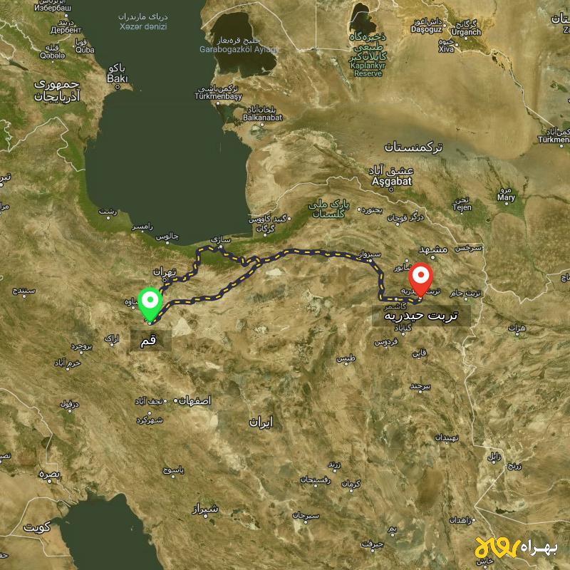 مسافت و فاصله تربت حیدریه - خراسان رضوی تا قم از ۲ مسیر - آذر ۱۴۰۳