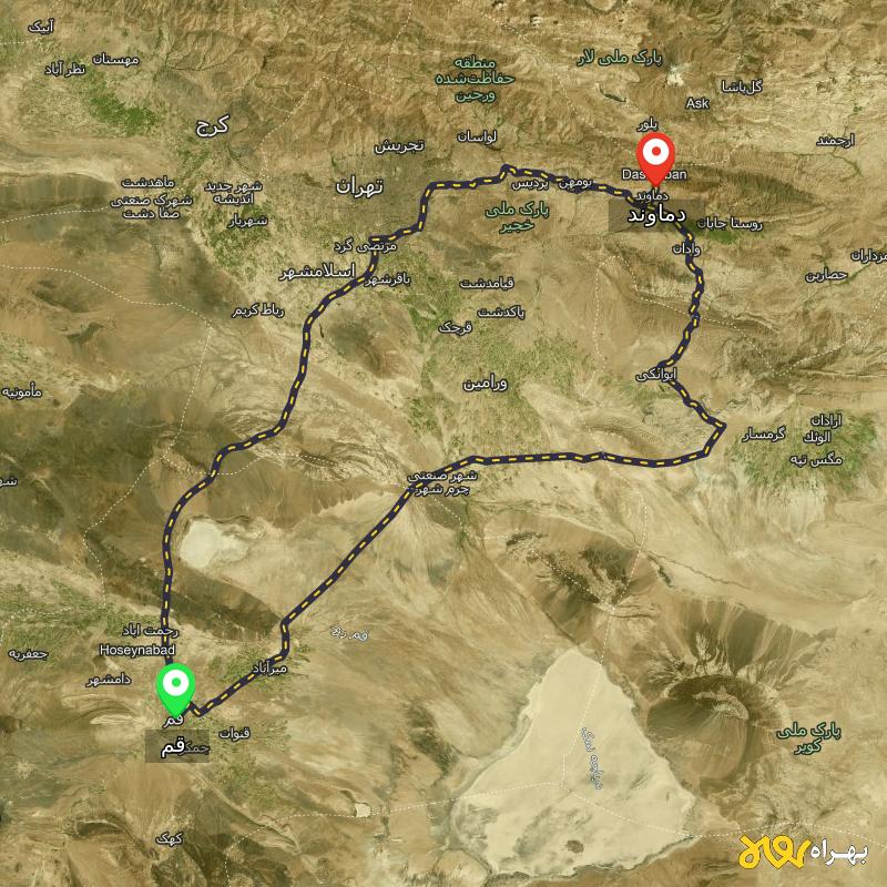 مسافت و فاصله دماوند - تهران تا قم از ۲ مسیر - اردیبهشت ۱۴۰۳