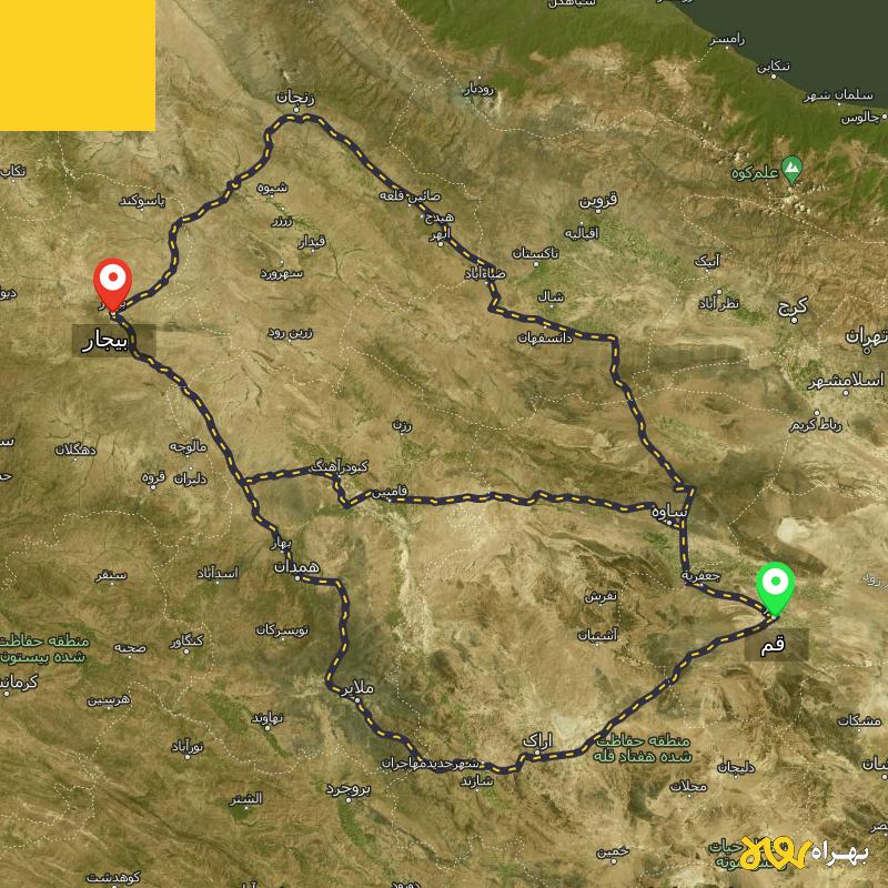 مسافت و فاصله بیجار - کردستان تا قم از 3 مسیر - مسیریاب بهراه