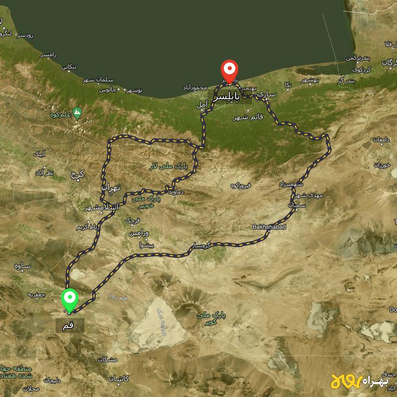 مسافت و فاصله بابلسر - مازندران تا قم از 3 مسیر - مسیریاب بهراه