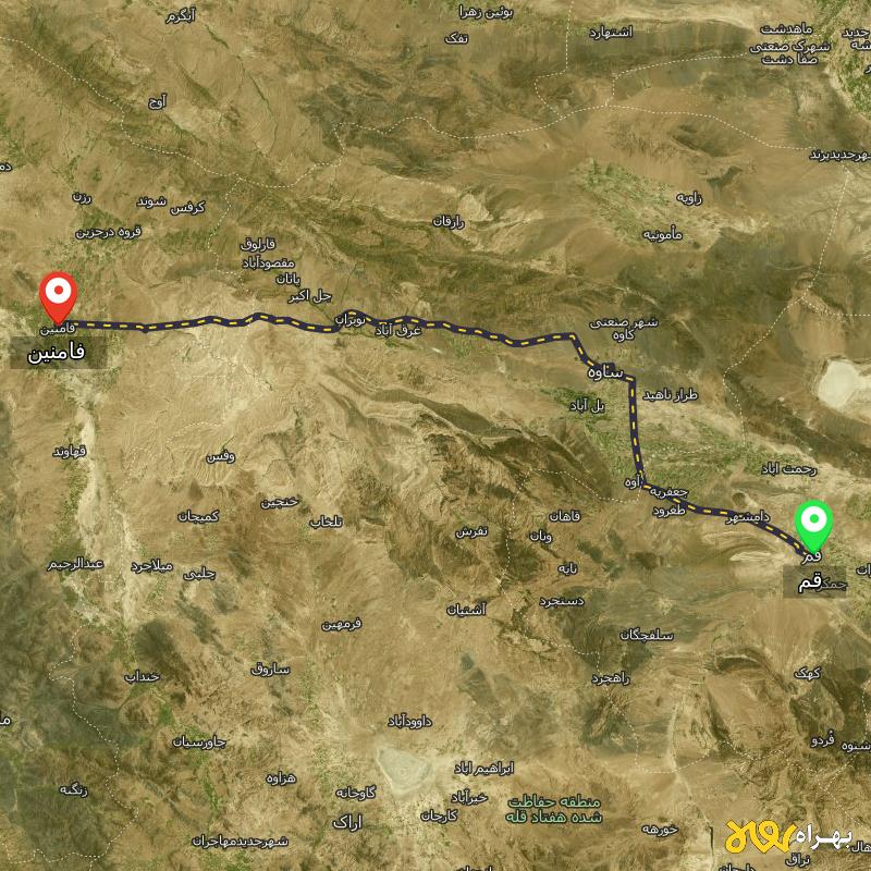 مسافت و فاصله فامنین - همدان تا قم - آبان ۱۴۰۳