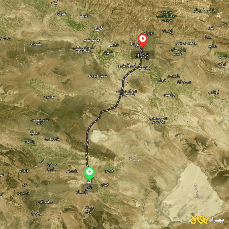مسافت و فاصله تهران تا قم - مرداد ۱۴۰۳