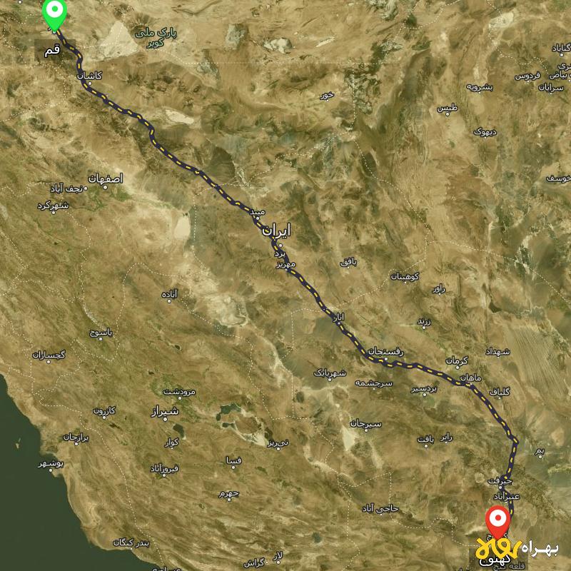 مسافت و فاصله کهنوج - کرمان تا قم - بهمن ۱۴۰۳