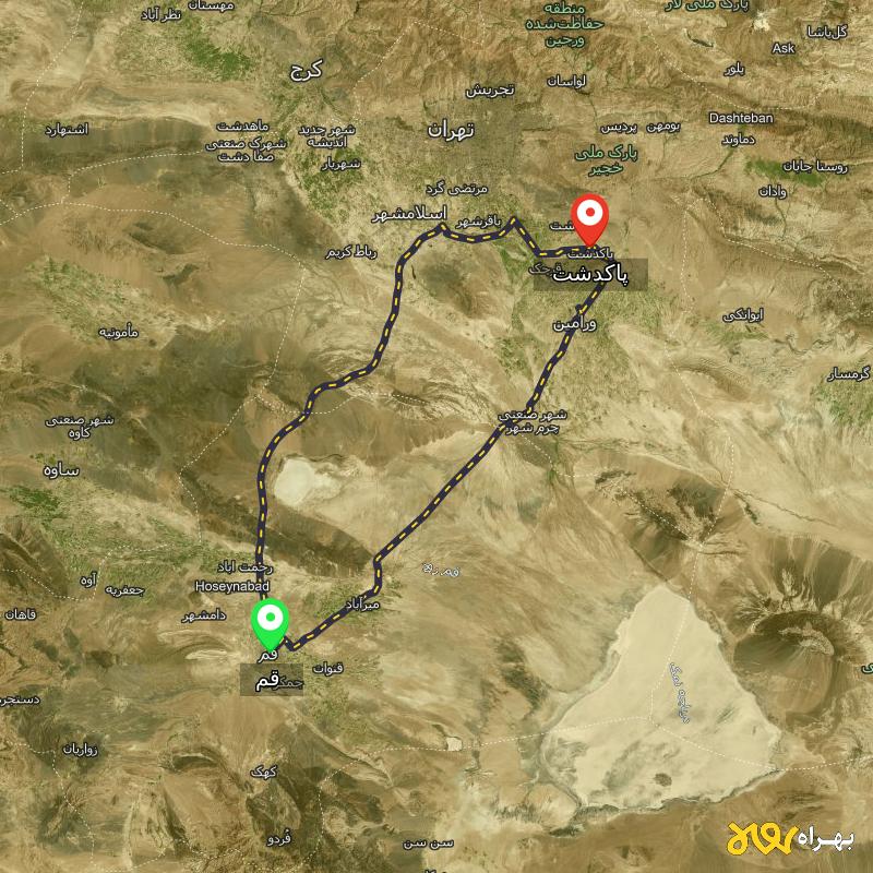 مسافت و فاصله پاکدشت - تهران تا قم از ۲ مسیر - اردیبهشت ۱۴۰۳