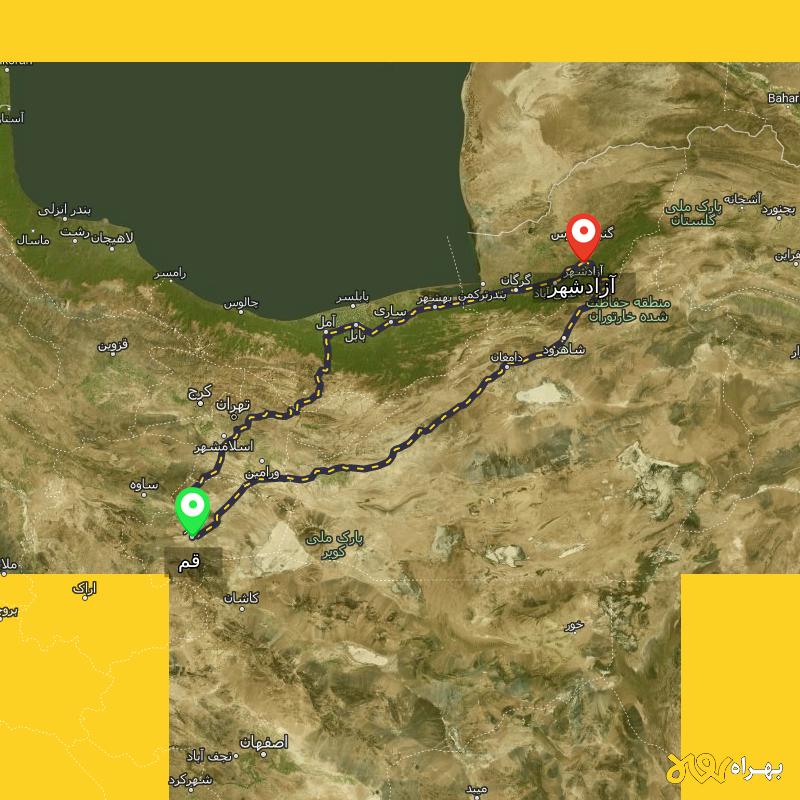 مسافت و فاصله آزادشهر - گلستان تا قم از ۲ مسیر - دی ۱۴۰۳