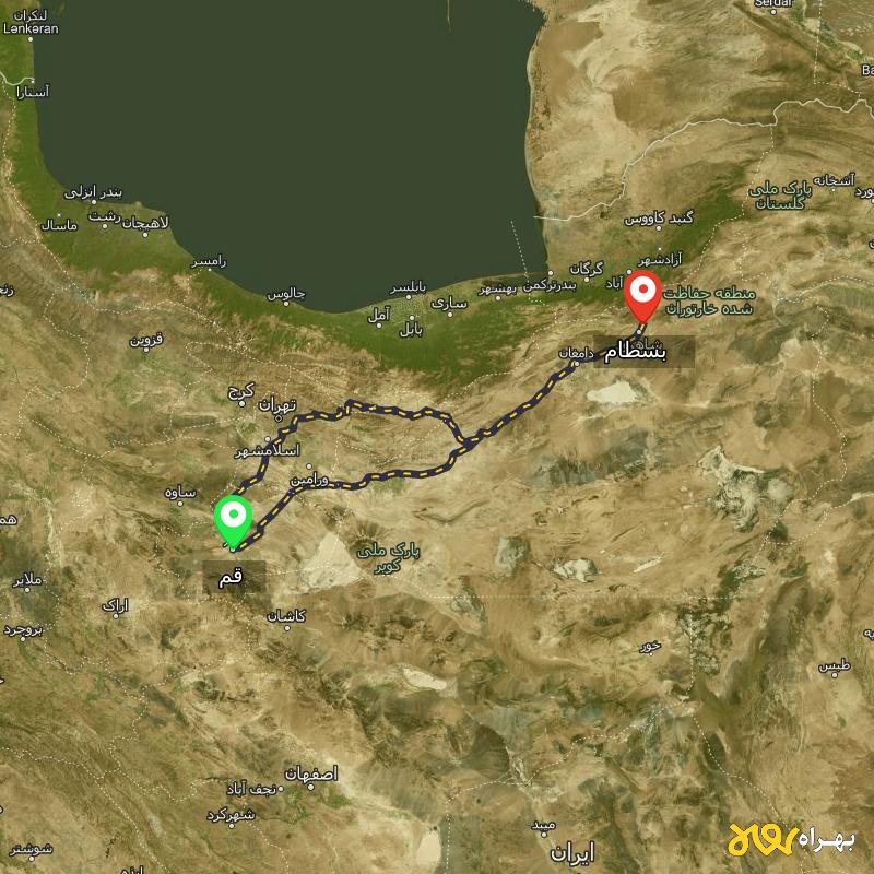 مسافت و فاصله بسطام - سمنان تا قم از ۲ مسیر - آذر ۱۴۰۳