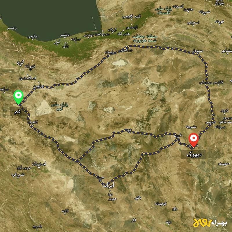 مسافت و فاصله دیهوک - خراسان جنوبی تا قم از ۳ مسیر - مرداد ۱۴۰۳