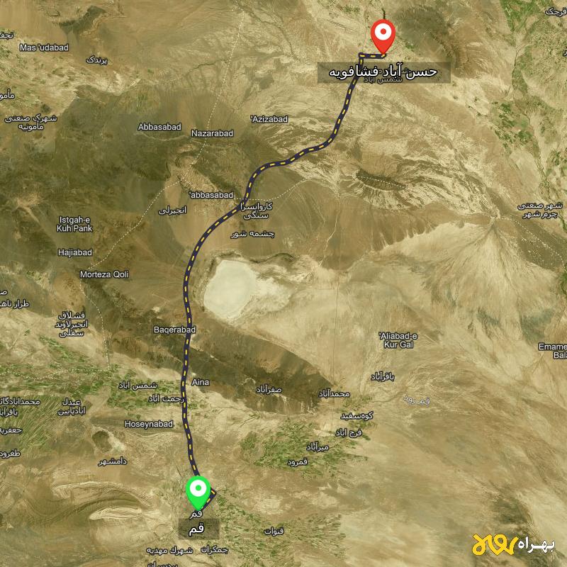 مسافت و فاصله حسن آباد فشافویه - تهران تا قم - اردیبهشت ۱۴۰۳