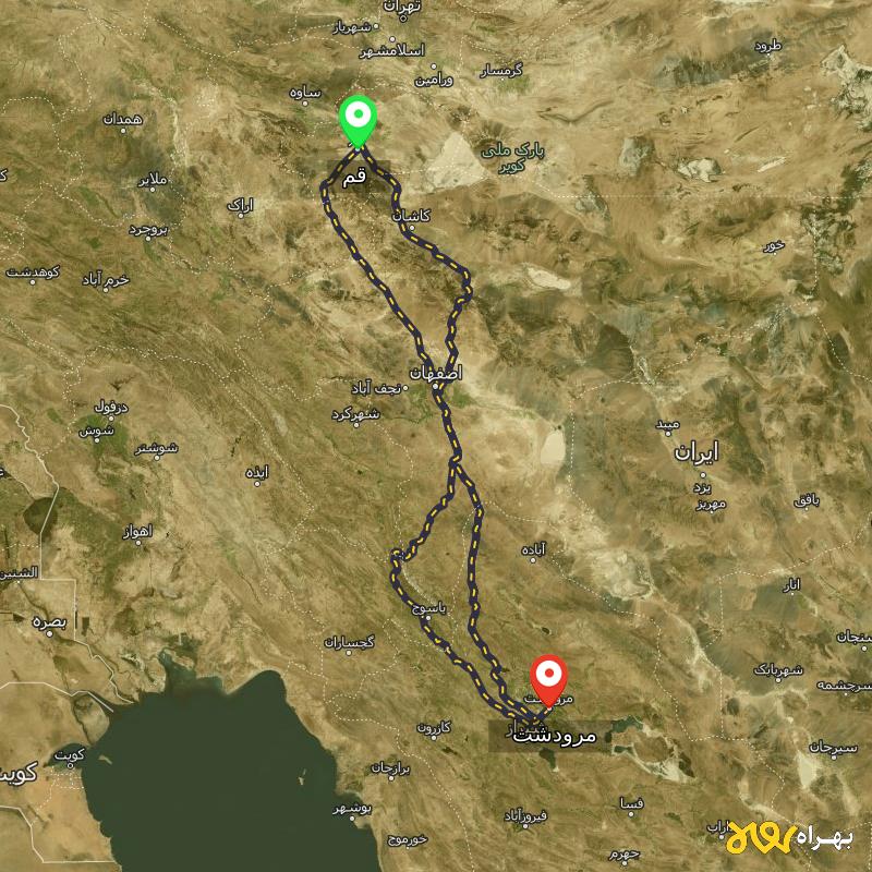 مسافت و فاصله مرودشت - فارس تا قم از ۳ مسیر - اردیبهشت ۱۴۰۳