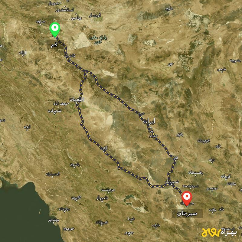 مسافت و فاصله سیرجان تا قم از ۲ مسیر - آذر ۱۴۰۳