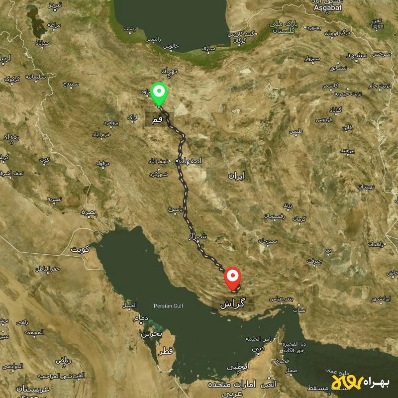 مسافت و فاصله گراش - فارس تا قم - شهریور ۱۴۰۳