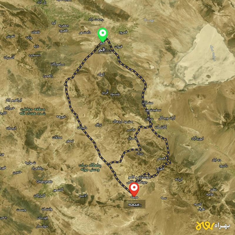 مسافت و فاصله میمه - اصفهان تا قم از ۳ مسیر - آذر ۱۴۰۳