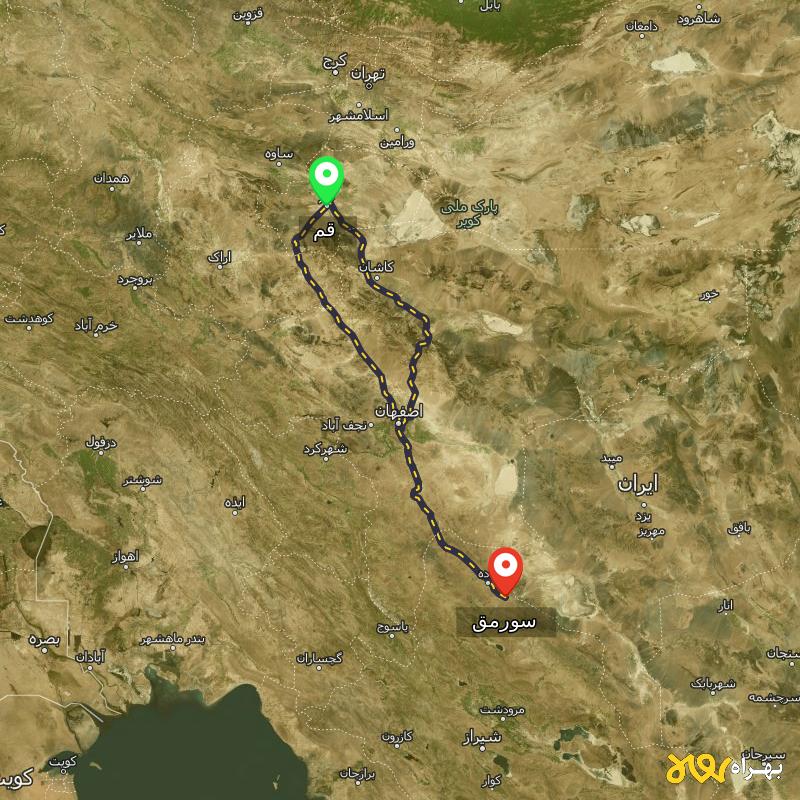مسافت و فاصله سورمق - فارس تا قم از ۲ مسیر - مرداد ۱۴۰۳
