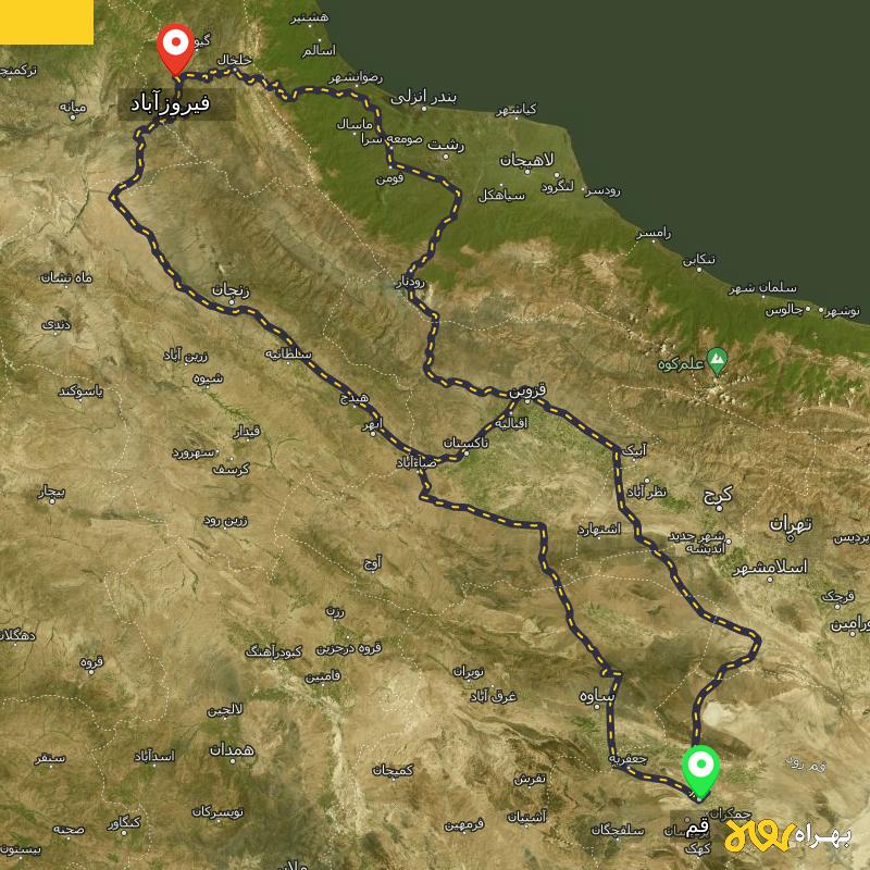 مسافت و فاصله فیروزآباد - اردبیل تا قم از ۳ مسیر - آذر ۱۴۰۳