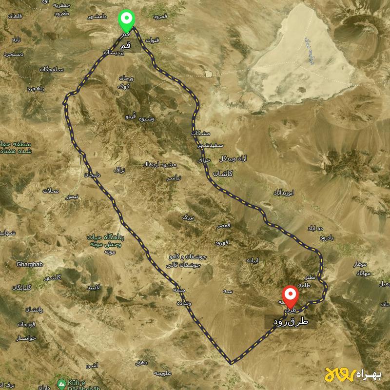 مسافت و فاصله طرق‌رود - اصفهان تا قم از ۲ مسیر - بهمن ۱۴۰۳