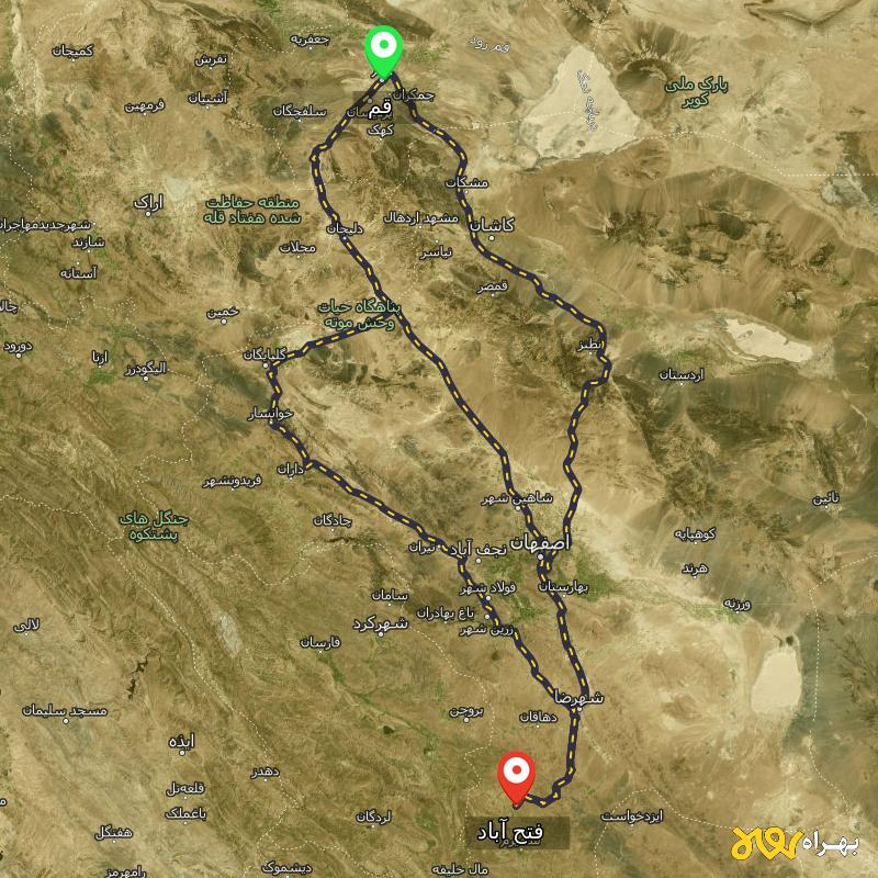 مسافت و فاصله فتح آباد - اصفهان تا قم از ۳ مسیر - مرداد ۱۴۰۳