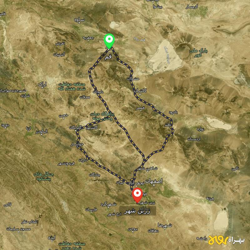 مسافت و فاصله زرین شهر - اصفهان تا قم از ۳ مسیر - اردیبهشت ۱۴۰۳