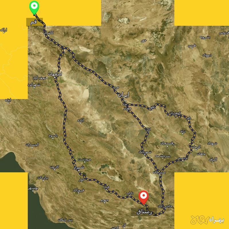 مسافت و فاصله رستاق - فارس تا قم از ۳ مسیر - مرداد ۱۴۰۳