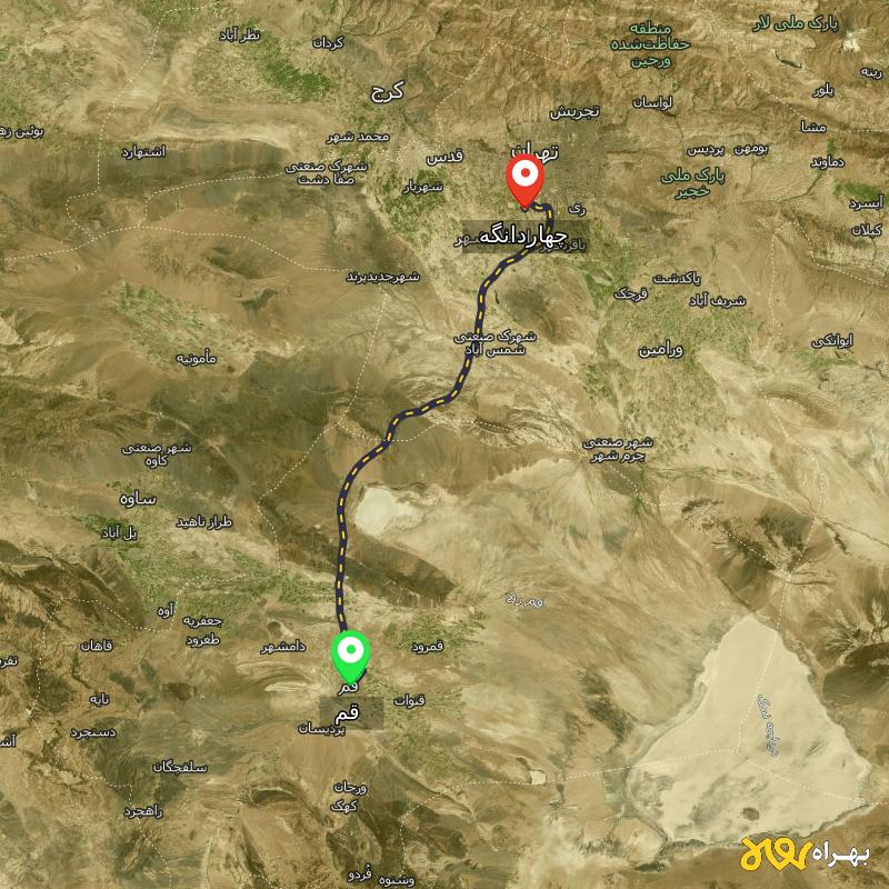 مسافت و فاصله چهاردانگه - تهران تا قم - دی ۱۴۰۳