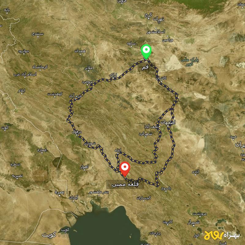 مسافت و فاصله قلعه ممبی - کهگیلویه و بویر احمد تا قم از ۳ مسیر - دی ۱۴۰۳