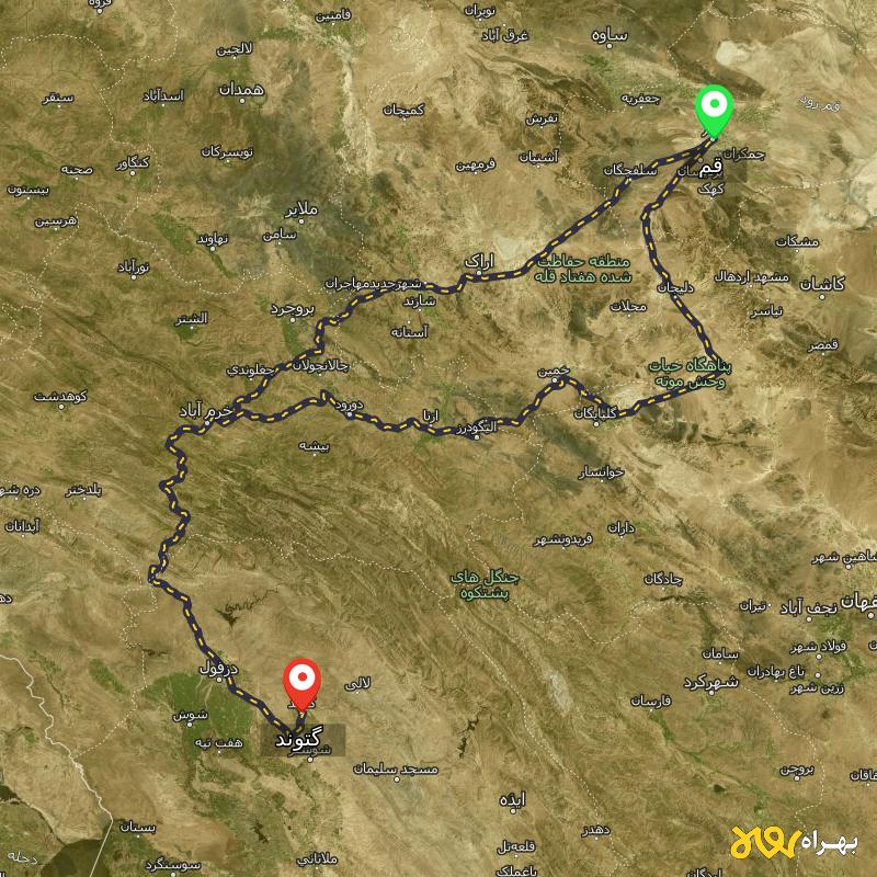 مسافت و فاصله گتوند - خوزستان تا قم از ۲ مسیر - شهریور ۱۴۰۳