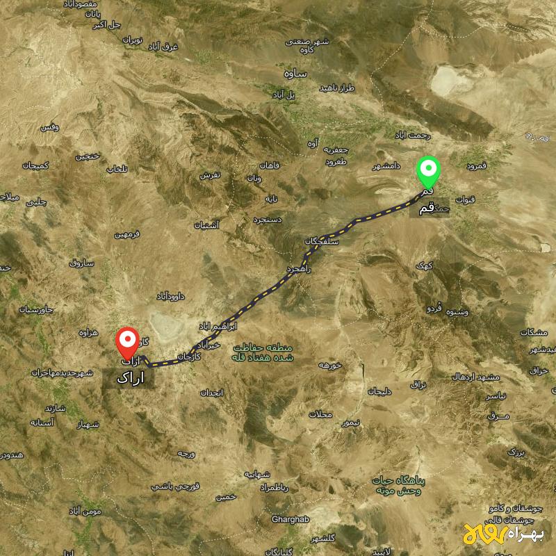 مسافت و فاصله اراک تا قم - مرداد ۱۴۰۳