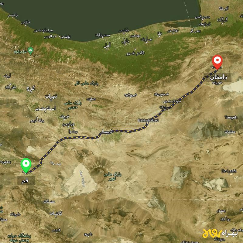 مسافت و فاصله دامغان - سمنان تا قم - اردیبهشت ۱۴۰۳