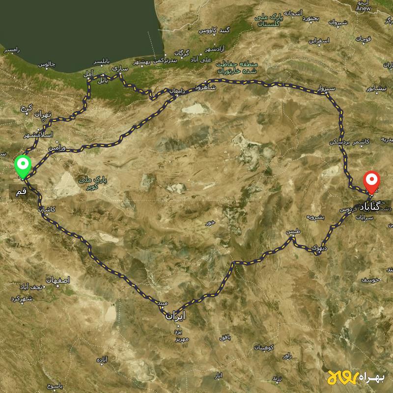 مسافت و فاصله گناباد - خراسان رضوی تا قم از ۳ مسیر - آذر ۱۴۰۳