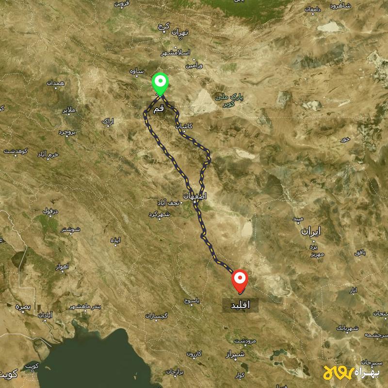 مسافت و فاصله اقلید - فارس تا قم از ۲ مسیر - دی ۱۴۰۳