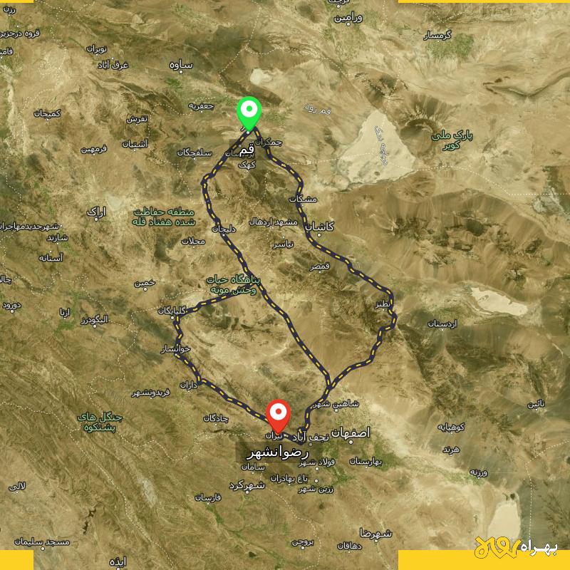مسافت و فاصله رضوانشهر - اصفهان تا قم از ۳ مسیر - آبان ۱۴۰۳