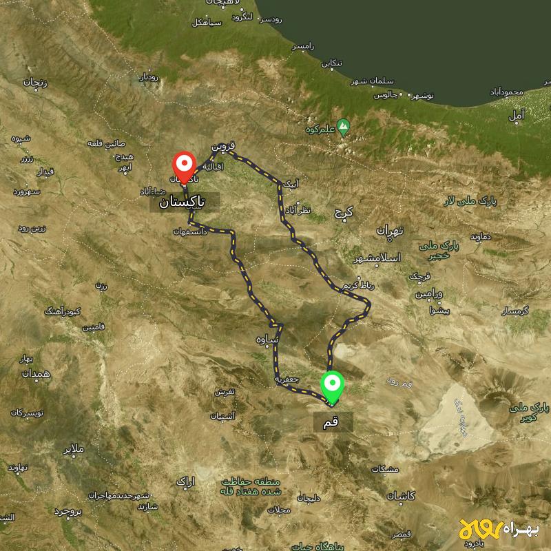 مسافت و فاصله تاکستان - قزوین تا قم از ۲ مسیر - اردیبهشت ۱۴۰۳