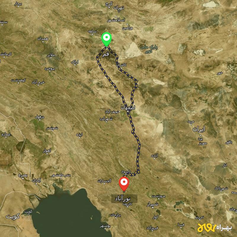 مسافت و فاصله نورآباد - نورآباد ممسنی تا قم از ۲ مسیر - آذر ۱۴۰۳