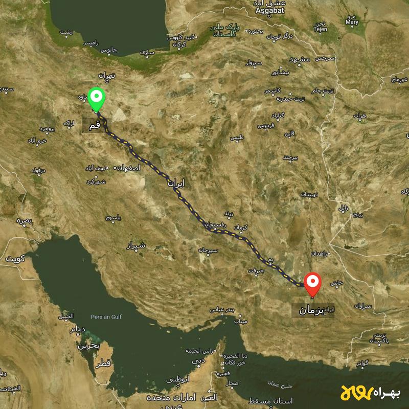 مسافت و فاصله بزمان - سیستان و بلوچستان تا قم - مرداد ۱۴۰۳