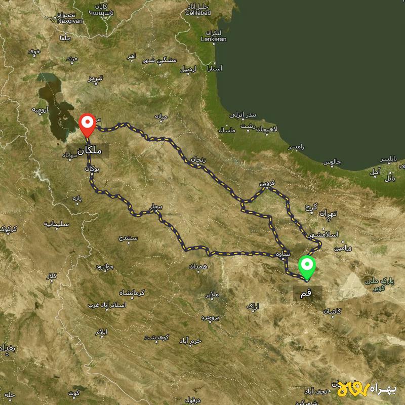 مسافت و فاصله ملکان - آذربایجان شرقی تا قم از ۳ مسیر - مرداد ۱۴۰۳