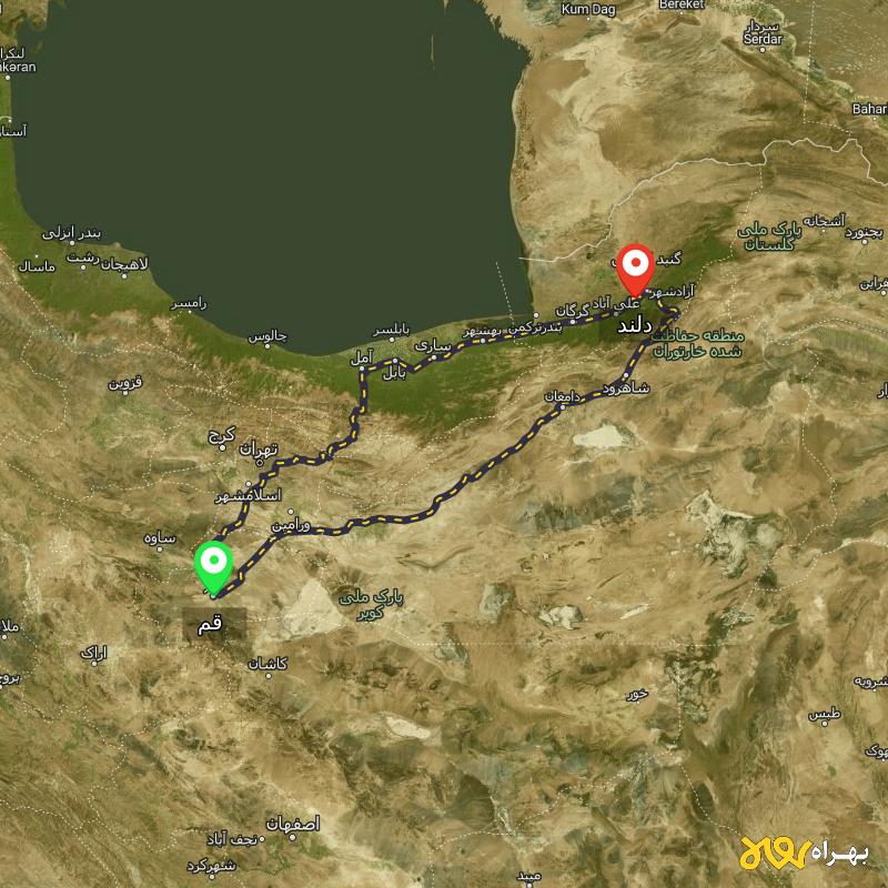 مسافت و فاصله دلند - گلستان تا قم از ۲ مسیر - دی ۱۴۰۳