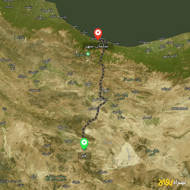 مسافت و فاصله سلمان شهر - مازندران تا قم - اردیبهشت ۱۴۰۳