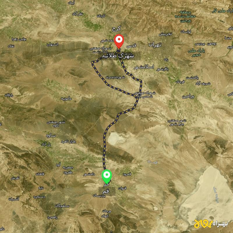 مسافت و فاصله شهرک طلائیه - تهران تا قم از ۲ مسیر - اردیبهشت ۱۴۰۳