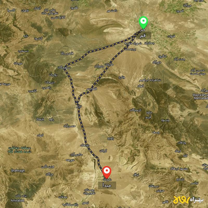 مسافت و فاصله شهر دلیجان - مرکزی تا قم از ۲ مسیر - اردیبهشت ۱۴۰۳