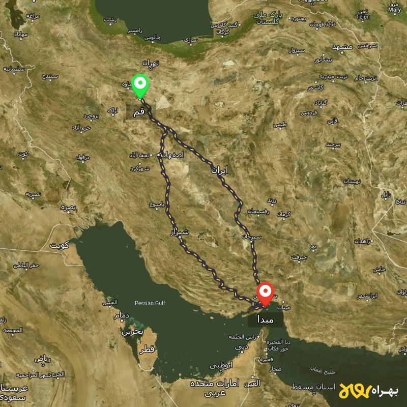 مسافت و فاصله شهر قشم - هرمزگان تا قم از ۲ مسیر - اردیبهشت ۱۴۰۳