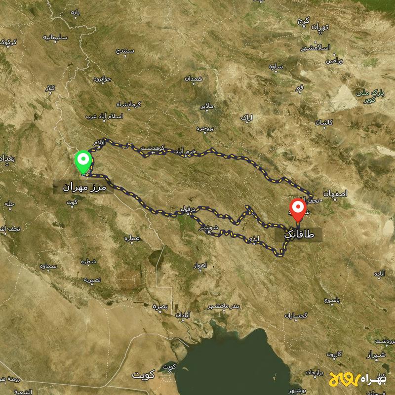 مسافت و فاصله طاقانک - چهارمحال و بختیاری تا مرز مهران - ایلام از ۳ مسیر - اردیبهشت ۱۴۰۳