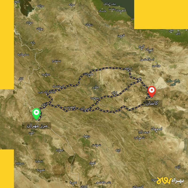 مسافت و فاصله کاشان تا مرز مهران - ایلام از ۳ مسیر - مرداد ۱۴۰۳
