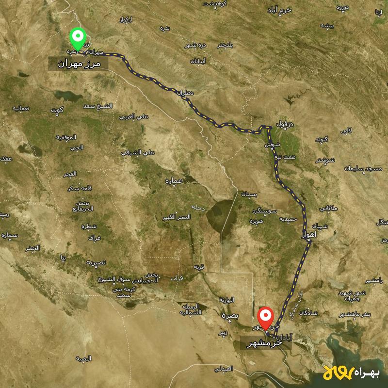 مسافت و فاصله خرمشهر - خوزستان تا مرز مهران - ایلام - آبان ۱۴۰۳