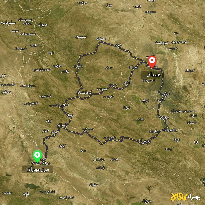 مسافت و فاصله همدان تا مرز مهران - ایلام از ۳ مسیر - مهر ۱۴۰۳