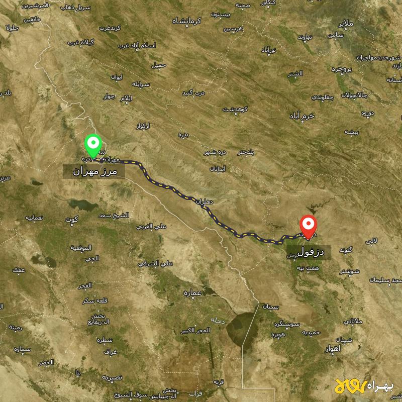 مسافت و فاصله دزفول تا مرز مهران - ایلام - دی ۱۴۰۳